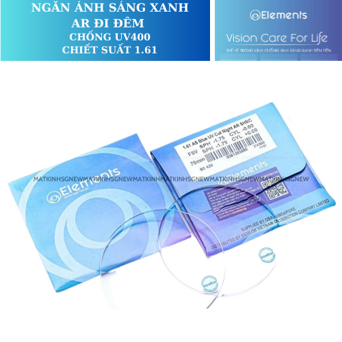  Tròng Kính Mỏng Ánh Sáng Xanh Chống Chói Ngày Và Đêm Elements Blue Uv Cut Night Ar 1.61 