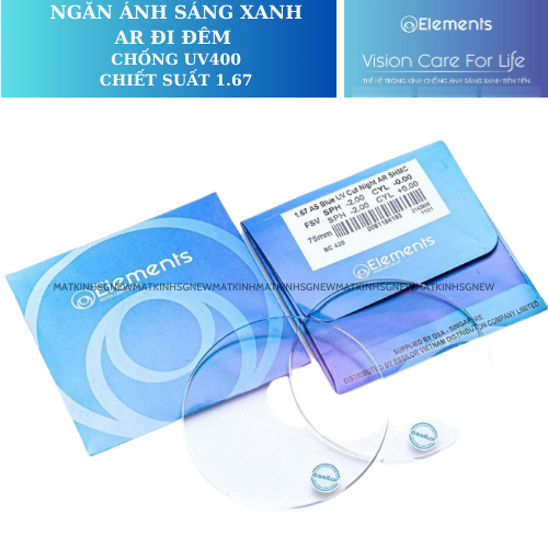  Tròng Kính Siêu Mỏng Chống Ánh Sáng Xanh Chống Chói Ngày Và Đêm Elements Blue Uv Cut Night Ar 1.67 