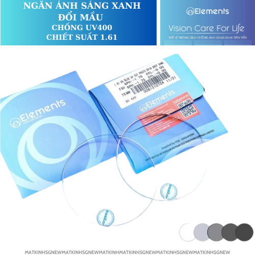  Tròng Kính Đổi Mầu Chống Ánh Sáng Xanh Elements Blue Uv Cut Photo Grey 1.60 