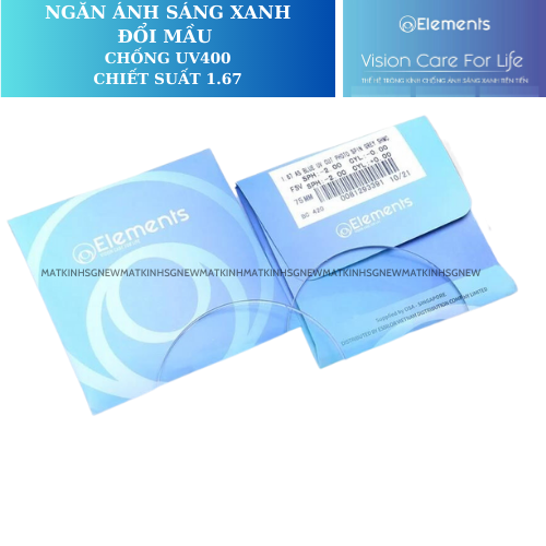  Tròng Kính Đổi Mầu Chống Ánh Sáng Xanh Elements Blue Uv Cut Photo Grey 1.67 