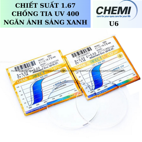  Tròng Kính Siêu Mỏng Chống Ánh Sáng Xanh CHEMI 1.67 U6 