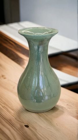  Bình gốm tỳ bà trơn xanh men ngọc 