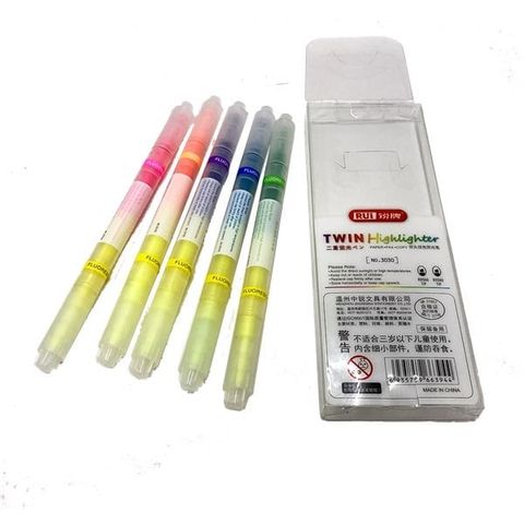  Vỉ 5 cây bút dạ quang 2 đầu Baoke gồm 6 màu ngòi 4.0mm và 1.0mm chuyên dùng ghi chú đánh dấu chính hãng 