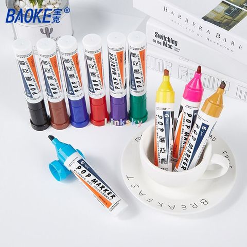  Bút dạ 12 màu POP Marker Baoke MK860-6 6mm - Có mực thay thế - Thay được đầu ngòi sản phẩm chính hãng 