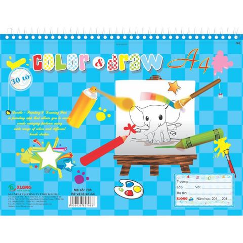  Vở vẽ lò xo A4 30 tờ Klong708  sản phẩm chính hãng (Giao màu ngẫu nhiên ạ) 