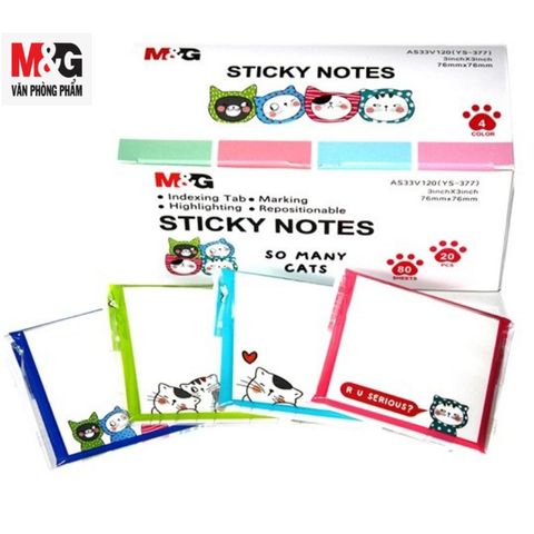  Tập Giấy Ghi Chú M&G YS-377 dạng 3X3, 80 tờ có hình con Mèo & trái Tim 