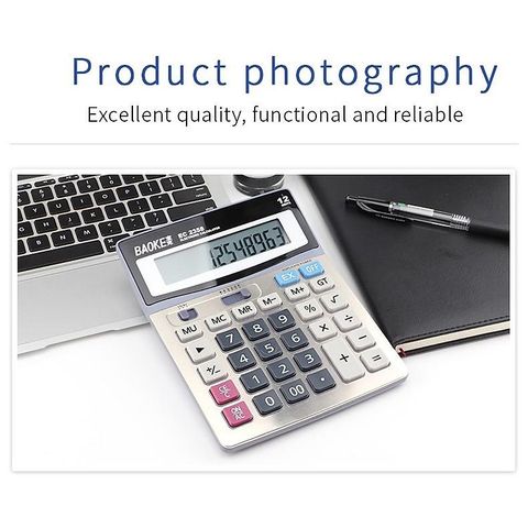  Máy tính tiền số to mặt kim loại sang trọng 2 nguồn pin hiệu Baoke EC2358 sản phẩm chính hãng 