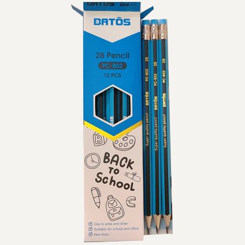  Bút chì gỗ 2B Batos PC-B02 sản phẩm chính hãng (12 Cây/Hộp) 