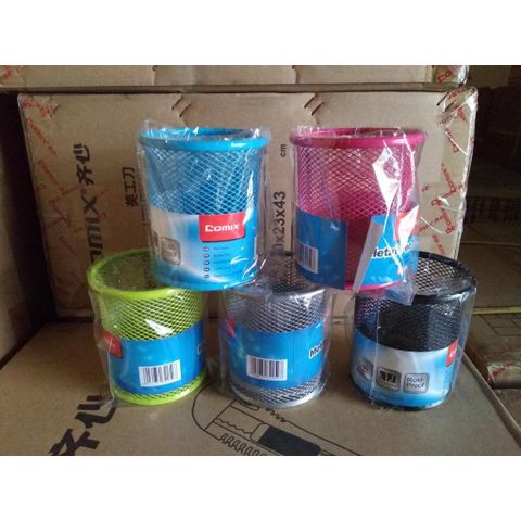  Ống cắm bút lưới sắt tròn Comix các màu (Hồng/Xanh lá/ Xanh biển/Đen/Ghi) 