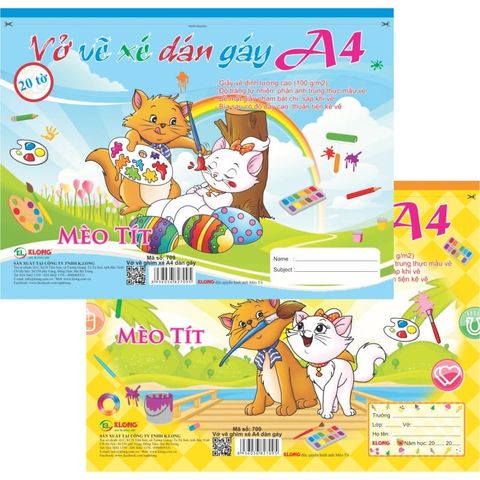  Vở vẽ dán gáy xé KLONG A4 20 tờ 100/76 MS 709  sản phẩm chính hãng(Giao màu ngẫu nhiên) 