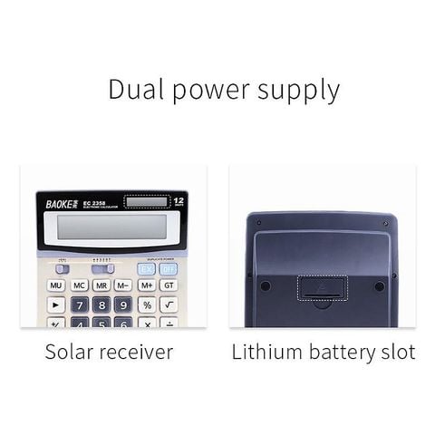  Máy tính tiền số to mặt kim loại sang trọng 2 nguồn pin hiệu Baoke EC2358 sản phẩm chính hãng 
