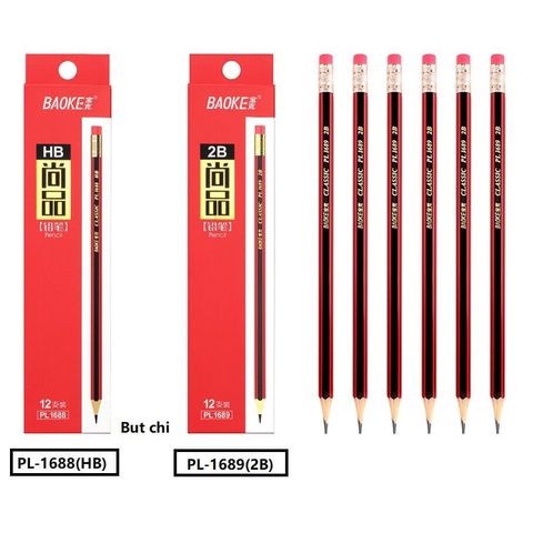  Bút chì gỗ 2B thân sọc đỏ đen Baoke PL1689 (Hộp 12 Chiếc) 