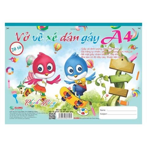  Vở vẽ dán gáy xé KLONG A4 20 tờ 100/76 MS 709  sản phẩm chính hãng(Giao màu ngẫu nhiên) 