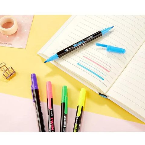  Bút nhớ dòng 2 đầu Baoke MP492 Màu xanh biển/tím/vàng/hồng/xanh lá/cam (12 Cây/Hộp) 