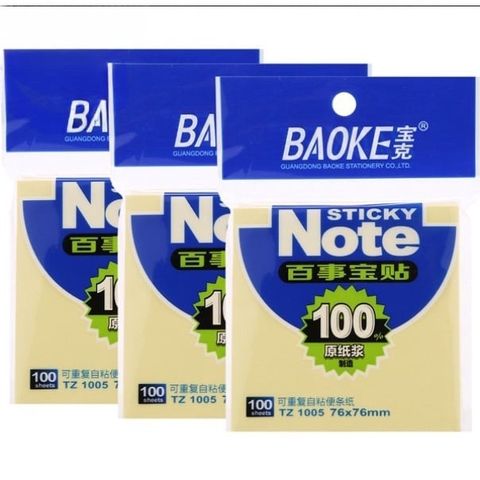  Giấy nhớ vàng Sticky note Baoke TZ100 2x3/3x3/3x4/3x5 inch 100 tờ/tệp  sản phẩm chính hãng 