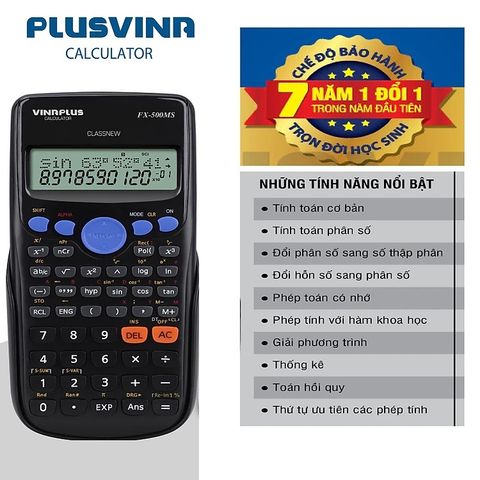  Máy tính khoa học VINAPLUS - FX-500MS Đen - Xanh - Hồng sản phẩm chính hãng 
