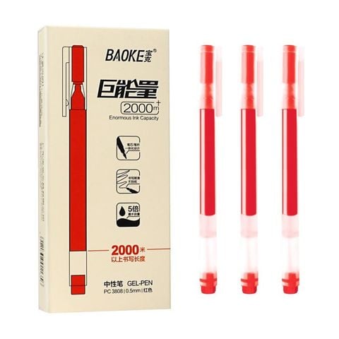  Bút gel cao cấp ngòi 0.5mm Baoke màu đen, xanh biển, đỏ siêu nhiều mực lên đến 2000m sản phẩm chính hãng 