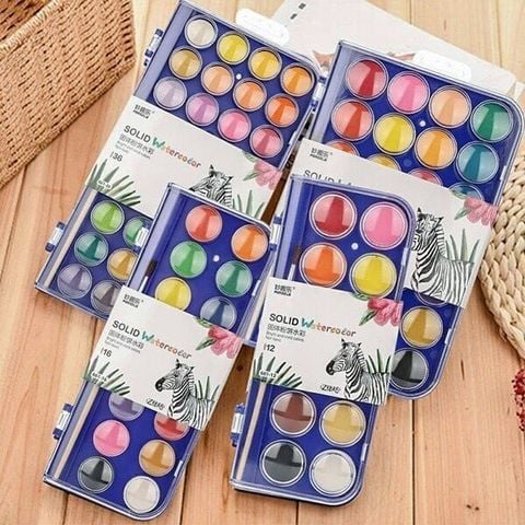  Khay màu vẽ nước dạng nén khô kèm cọ vẽ RUI No.65012 màu - 16 màu - 28 màu - 36 màu sản phẩm chính hãng 