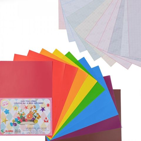  Giấy thủ công 8 màu khổ A4 Klong705 (10 tờ/ tập 400 tập/ thùng) sản phẩm chính hãng 