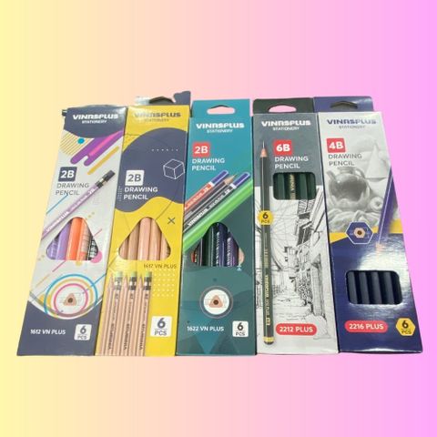  Bút chì gỗ VINAPLUS - 2B/4B/6B 2212 (6 chiếc/Hộp) sản phẩm chính hãng 