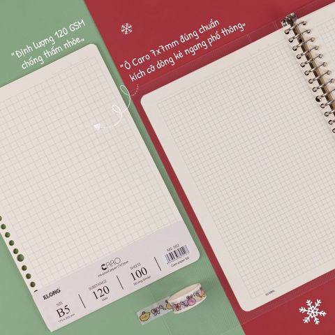  Ruột sổ còng B5 Caro 7x7mm 100 tờ refill sổ còng dày 120gsm Klong MS552 - 26 chấu lỗ sản phẩm chính hãng 