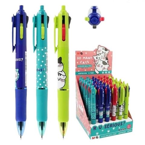  Bút bi bốn màu 0.7mm nhiều màu in mèo thần tài ABP803S6 (36/1296)(Giao màu ngẫu nhiên ạ) 