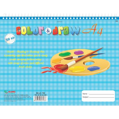  Vở vẽ lò xo A4 30 tờ Klong708  sản phẩm chính hãng (Giao màu ngẫu nhiên ạ) 