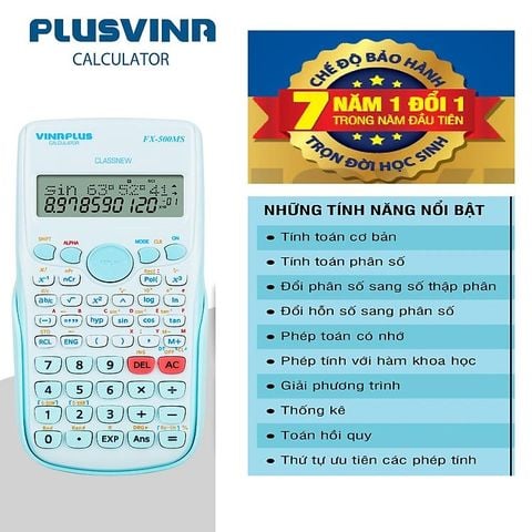  Máy tính khoa học VINAPLUS - FX-500MS Đen - Xanh - Hồng sản phẩm chính hãng 