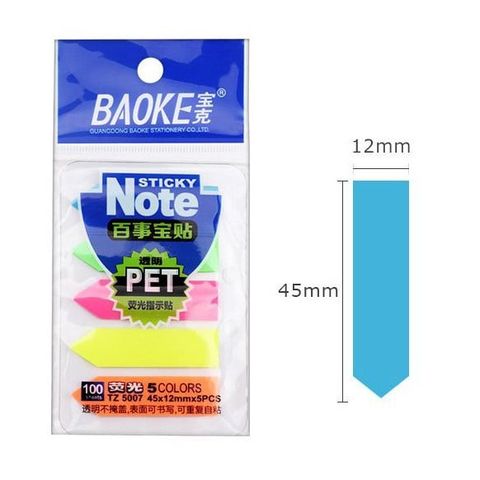  Giấy nhớ note phân trang nhựa mũi tên Baoke, 45mm x 12mm, 5 màu,100 tờ/tập, TZ5007 sản phẩm chính hãng 