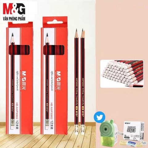  Bút chì gỗ 2B đỏ đen lục giác gọt sẵn có gôm AWP30876 (Hàng chính hãng) 