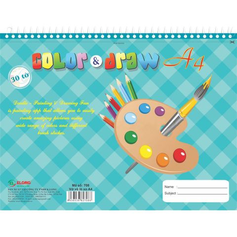  Vở vẽ lò xo A4 30 tờ Klong708  sản phẩm chính hãng (Giao màu ngẫu nhiên ạ) 