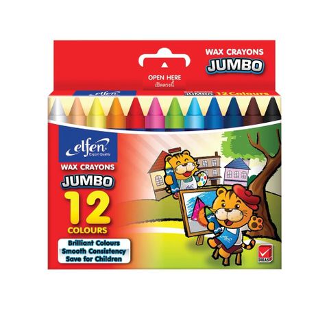  Hộp Bút sáp màu 12 màu Elfen JUMBO and Regular Size Sản phẩm chính hãng 