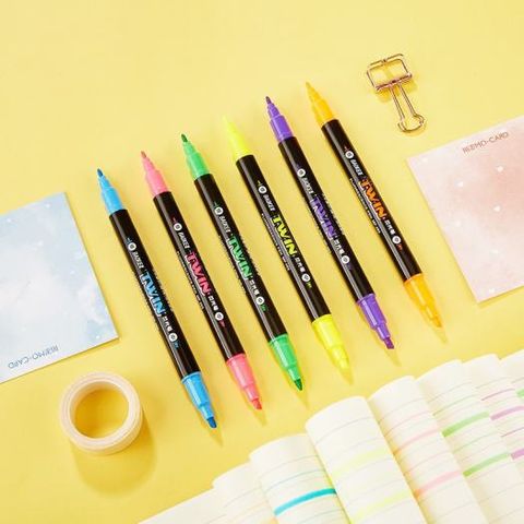  Bút nhớ dòng 2 đầu Baoke MP492 Màu xanh biển/tím/vàng/hồng/xanh lá/cam (12 Cây/Hộp) 