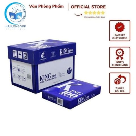  REAMS Giấy King 100 - A4 ĐL70gsm / ĐL66gsm (5 reams/thùng) (Ream) 
