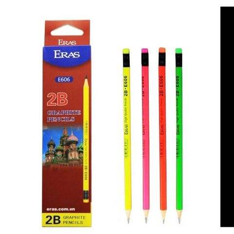  Chì gỗ sơn màu 2B có tẩy Eras E606 sản phẩm chính hãng (Giao màu ngẫu nhiên ạ) (Hộp 12 chiếc) 