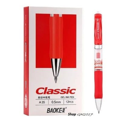  Bút gel 0.5mm Baoke A35 mực xanh/mực đen/mực đỏ/mực tím và Ruột bút thay thế Baoke PS2600 (12 Cây/Hộp) 
