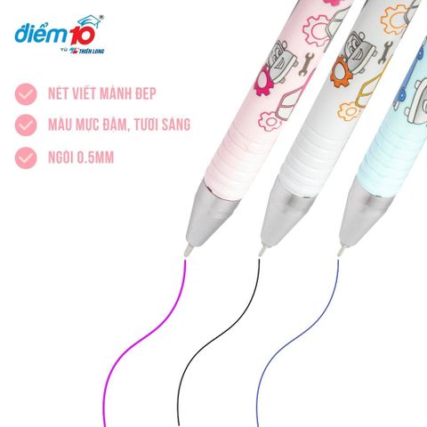  Bút gel 0.5mm Thiên Long Điểm 10 TPGEL038 mực đen/ xanh biển/ tím sản phẩm chính hãng 