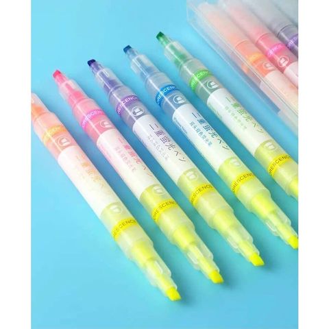 Vỉ 5 cây bút dạ quang 2 đầu Baoke gồm 6 màu ngòi 4.0mm và 1.0mm chuyên dùng ghi chú đánh dấu chính hãng 