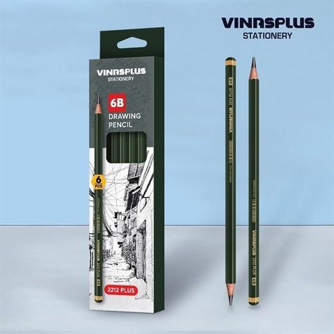  Bút chì gỗ VINAPLUS - 2B/4B/6B 2212 (6 chiếc/Hộp) sản phẩm chính hãng 