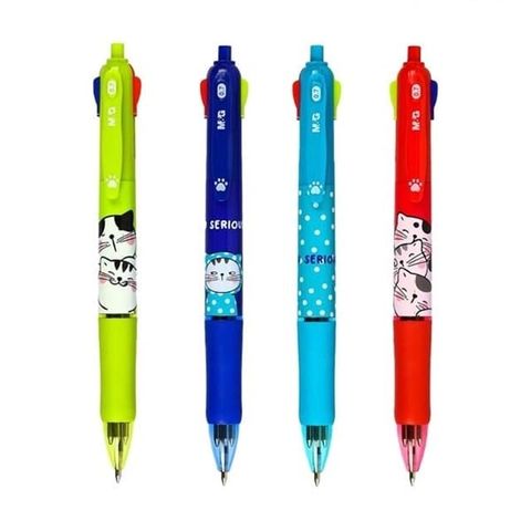  Bút bi bốn màu 0.7mm nhiều màu in mèo thần tài ABP803S6 (36/1296)(Giao màu ngẫu nhiên ạ) 