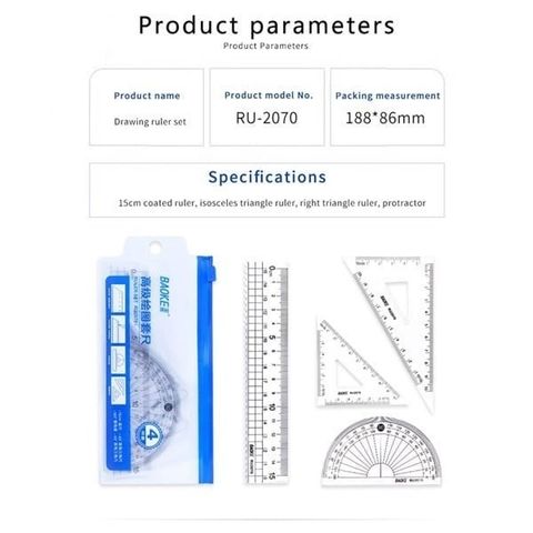  Bộ thước kẻ eke 4 chi tiết Baoke RU2070 và RU207sản phẩm chính hãng 