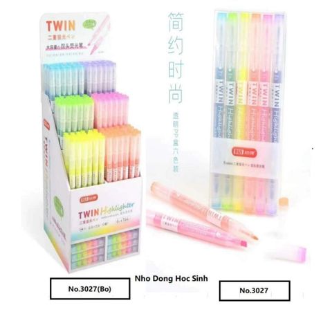  Vỉ 5 cây bút dạ quang 2 đầu Baoke gồm 6 màu ngòi 4.0mm và 1.0mm chuyên dùng ghi chú đánh dấu chính hãng 