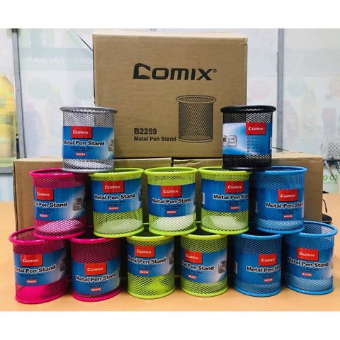  Ống cắm bút lưới sắt tròn Comix các màu (Hồng/Xanh lá/ Xanh biển/Đen/Ghi) 