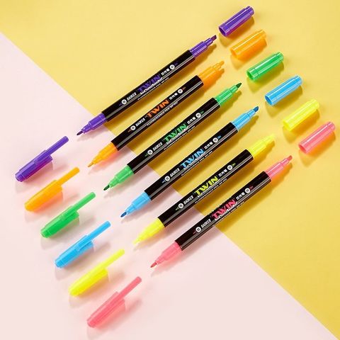  Bút nhớ dòng 2 đầu Baoke MP492 Màu xanh biển/tím/vàng/hồng/xanh lá/cam (12 Cây/Hộp) 