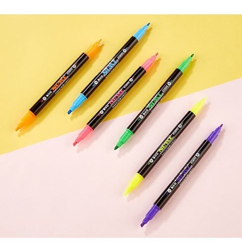  Bút nhớ dòng 2 đầu Baoke MP492 Màu xanh biển/tím/vàng/hồng/xanh lá/cam (12 Cây/Hộp) 