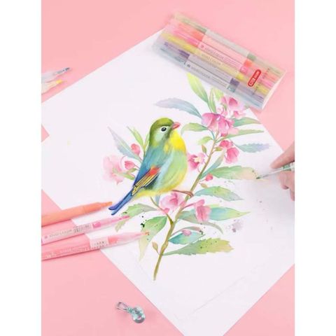  Vỉ 5 cây bút dạ quang 2 đầu Baoke gồm 6 màu ngòi 4.0mm và 1.0mm chuyên dùng ghi chú đánh dấu chính hãng 