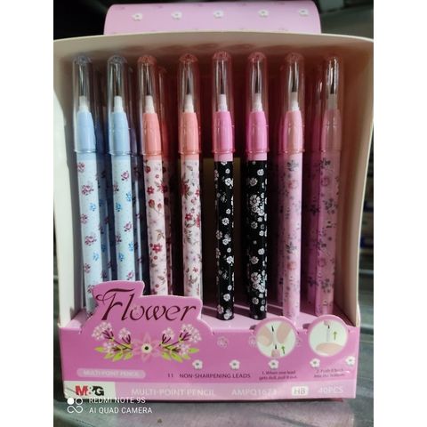  Bút chì khúc HB thân in hình hoa AMPQ1673 (Hộp 40 chiếc)(Mua lẻ Giao màu ngẫu nhiên ạ) 