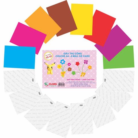  Giấy thủ công 8 màu khổ A4 Klong705 (10 tờ/ tập 400 tập/ thùng) sản phẩm chính hãng 