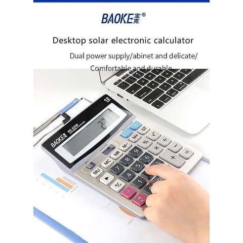  Máy tính tiền số to mặt kim loại sang trọng 2 nguồn pin hiệu Baoke EC2358 sản phẩm chính hãng 
