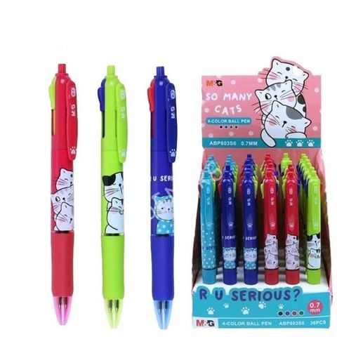 Bút bi bốn màu 0.7mm nhiều màu in mèo thần tài ABP803S6 (36/1296)(Giao màu ngẫu nhiên ạ) 